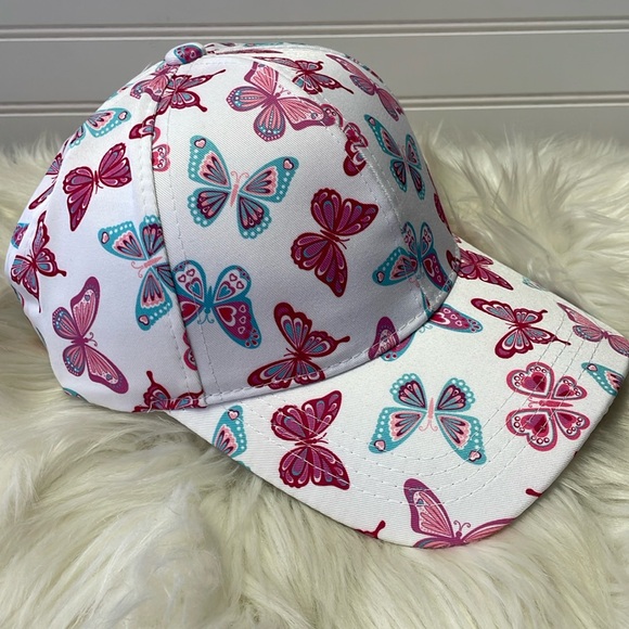 Butterfly 🦋 White with Multicolored Butterflies Baseball Cap - Picture 4 of 12
